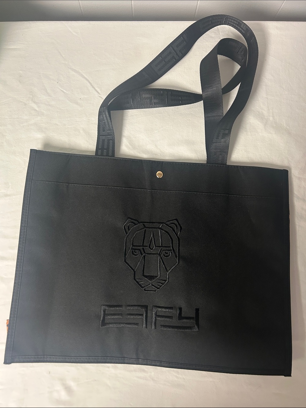 EFFY black and leopard Embroidered Tote Bag